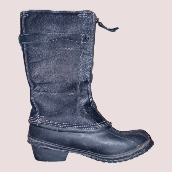 Sorel Winter Fancy Tall Women's SZ 8 Black Leather Boots NL2136-010 Zip Front - Picture 3 of 9